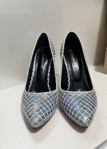 Renkli-gümüş  Pul Desenli Stiletto Topuklu Kadın Ayakkabı - Görsel 4