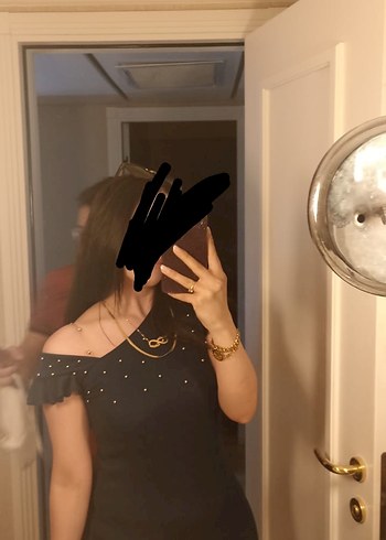 Taşlı Siyah Straplez tek omuz  Elbise - Görsel 2