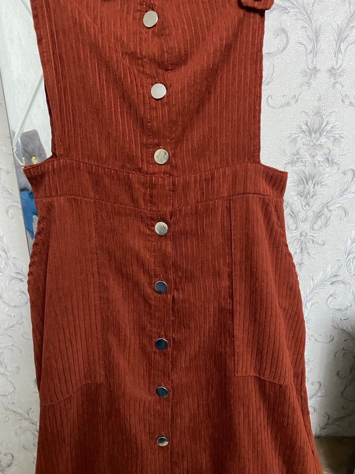 Düğmeli Kahverengi Bohem Uzun Kadın Tulum - Görsel 3