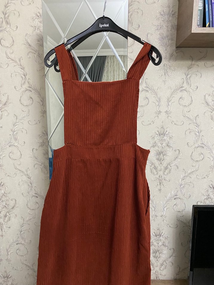 Düğmeli Kahverengi Bohem Uzun Kadın Tulum - Görsel 4