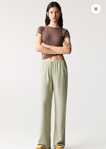 Bej Keten Rahat Kesim Kadın Pantolon - Görsel 2