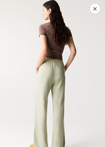 Bej Keten Rahat Kesim Kadın Pantolon - Görsel 3