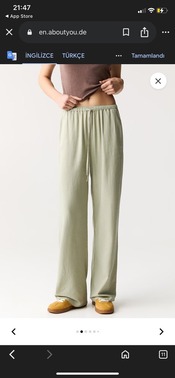 Bej Keten Rahat Kesim Kadın Pantolon - Görsel 4