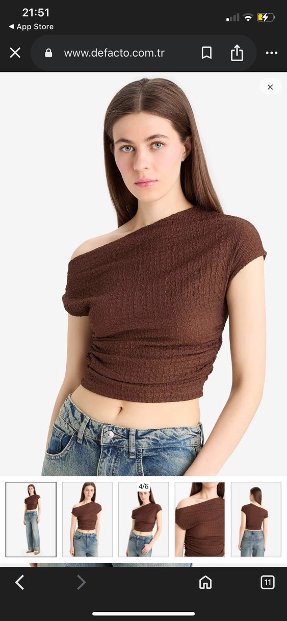 Kahverengi Drapeli Kısa Kollu Straplez Bluz - Görsel 2