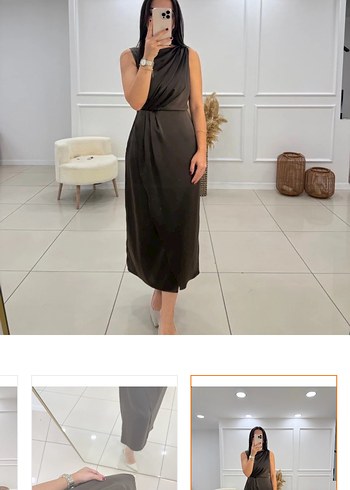 Drapeli kahverengi Uzun Kadın Elbise - Görsel 4