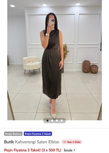 Drapeli kahverengi Uzun Kadın Elbise - Görsel 2