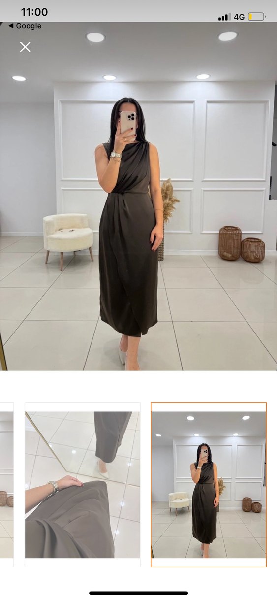 Drapeli kahverengi Uzun Kadın Elbise - Görsel 4