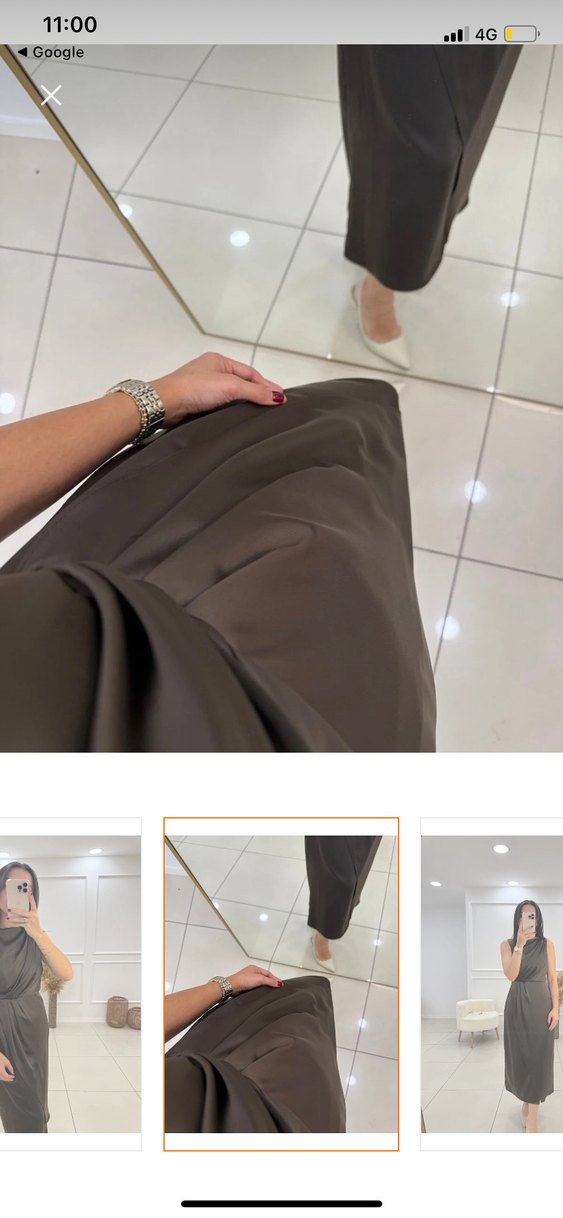 Drapeli kahverengi Uzun Kadın Elbise - Görsel 3