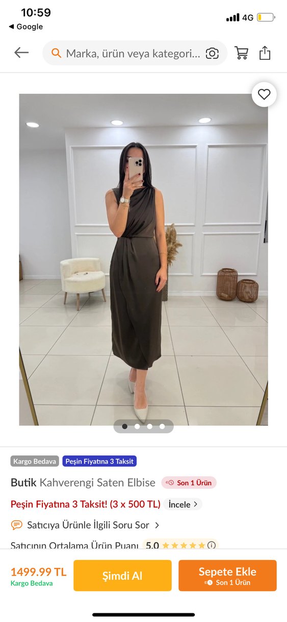 Drapeli kahverengi Uzun Kadın Elbise - Görsel 2