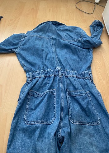 Düğmeli Mavi Kadın Kot tulum - Görsel 7