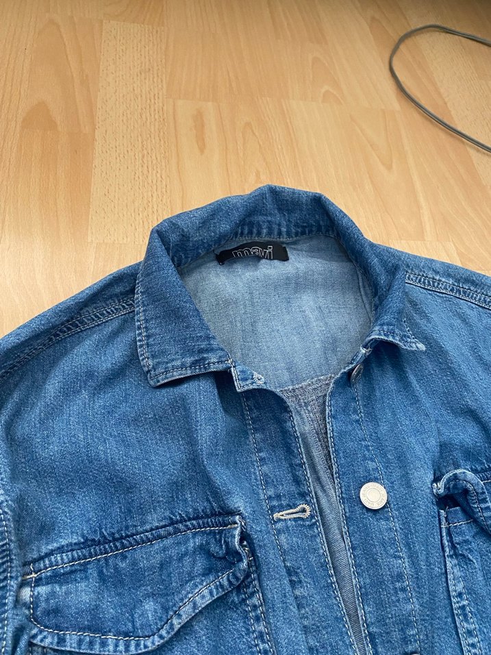 Düğmeli Mavi Kadın Kot tulum - Görsel 4