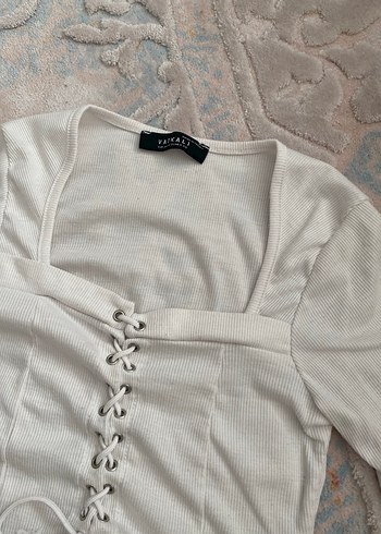 Düğmeli Beyaz Kadın Bluz - Görsel 5