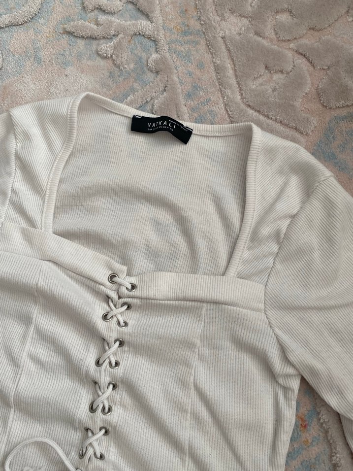 Düğmeli Beyaz Kadın Bluz - Görsel 5