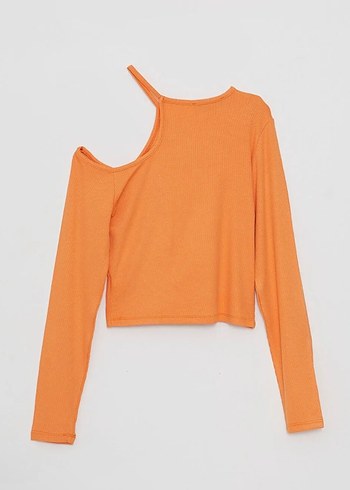 Tek Omuz Detaylı Turuncu Uzun Kollu Triko - Görsel 2