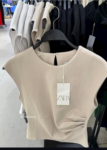 Bej Keten Kolsuz Mini Bluz