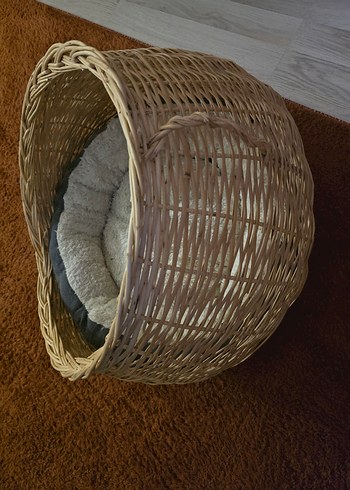 Hasır Kedi Yatağı, Gri Yumuşak Minderli - Görsel 3