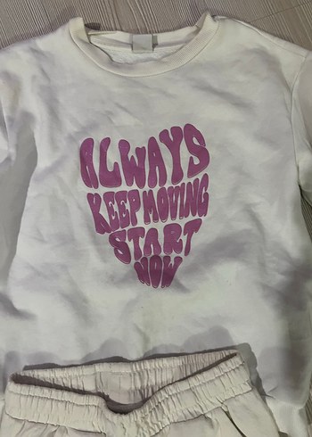 Beyaz Baskılı Pamuklu Sweatshirt ve Eşofman - Görsel 12