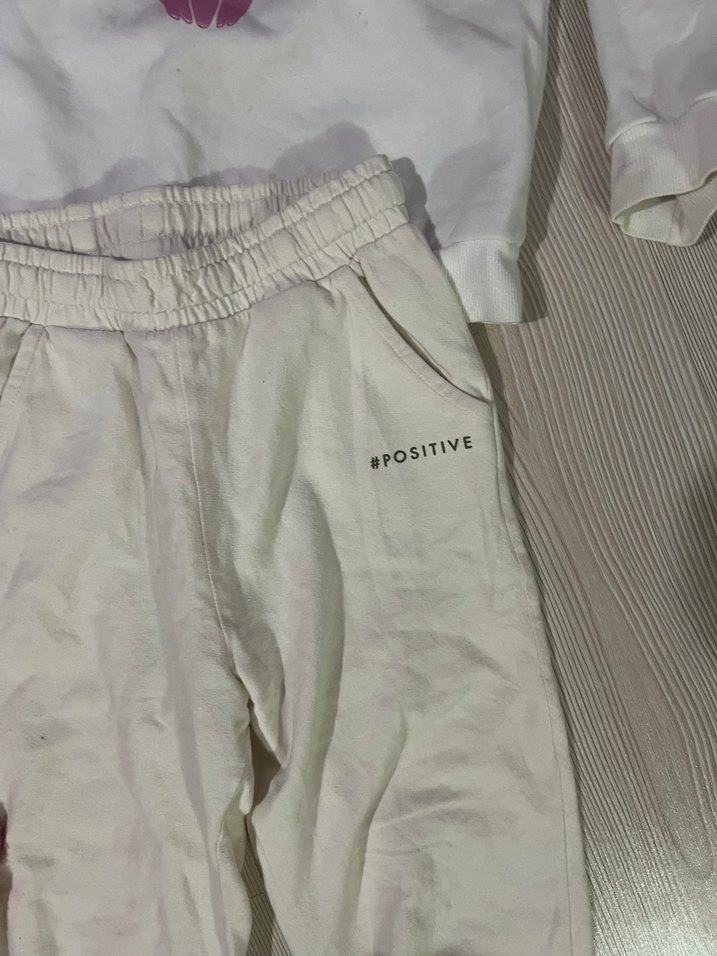 Beyaz Baskılı Pamuklu Sweatshirt ve Eşofman - Görsel 5