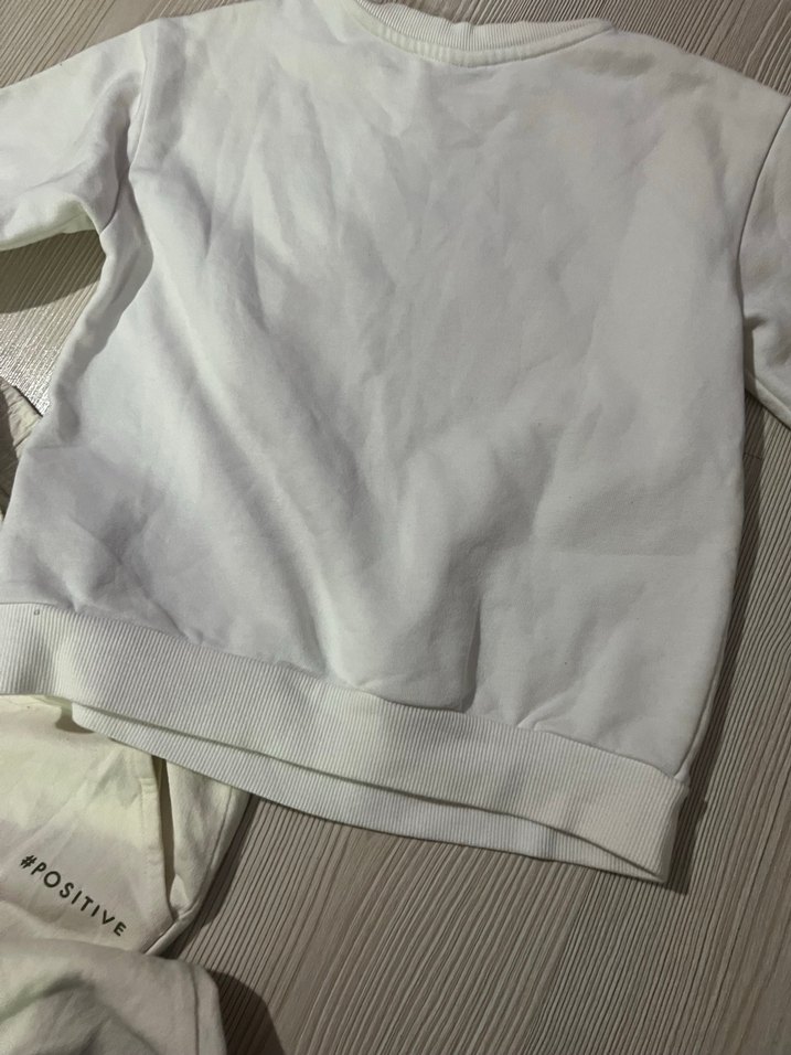 Beyaz Baskılı Pamuklu Sweatshirt ve Eşofman - Görsel 4