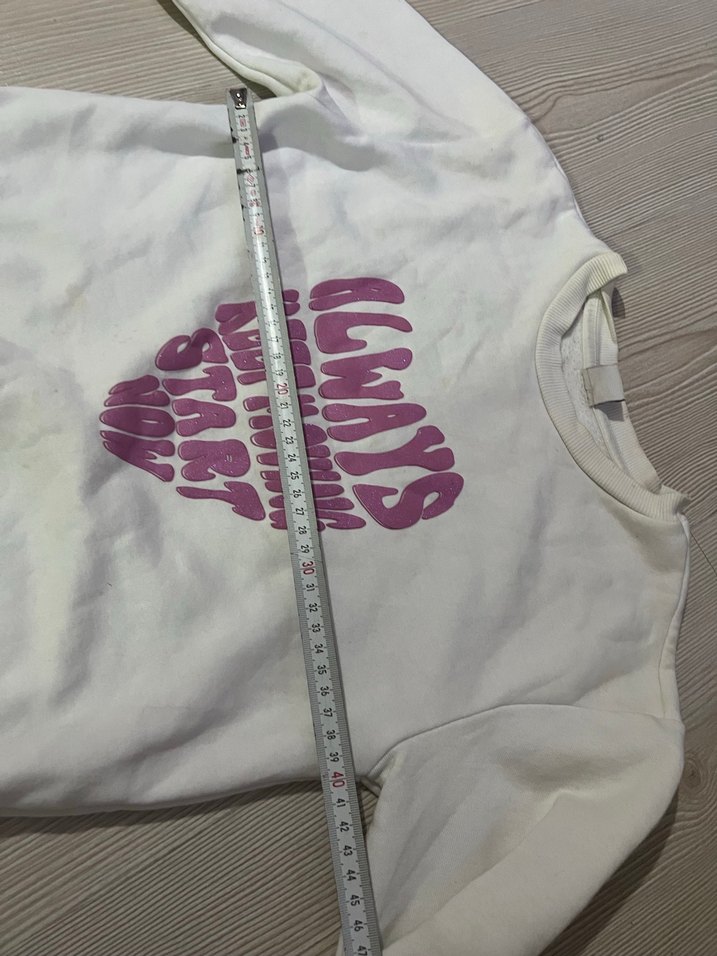 Beyaz Baskılı Pamuklu Sweatshirt ve Eşofman - Görsel 2