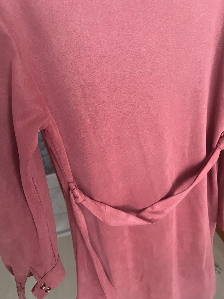 Bordo Süet Uzun trençkot - Görsel 4