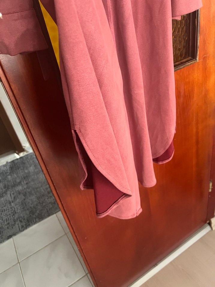 Bordo Süet Uzun trençkot - Görsel 3