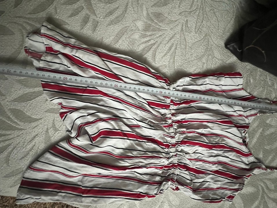 Çizgili Pilili Kırmızı Mini Tulum - Görsel 4