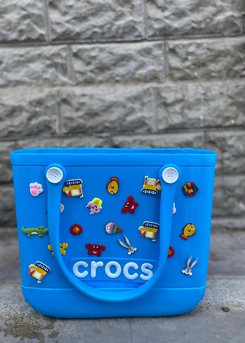 Renkli Baskılı Mavi Crocs Plaj Çantası