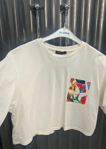 m Beden beyaz Renk Baskılı Kısa Kollu Beyaz Kadın T-shirt
