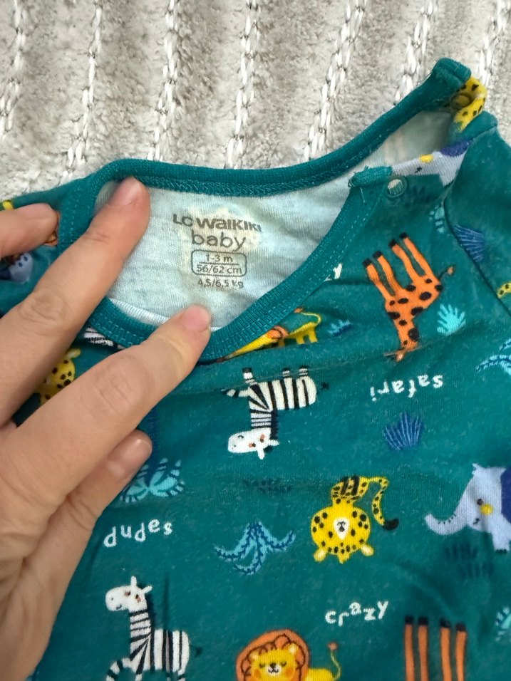 Uzun Kollu Turkuaz Desenli Bebek Body - Görsel 2