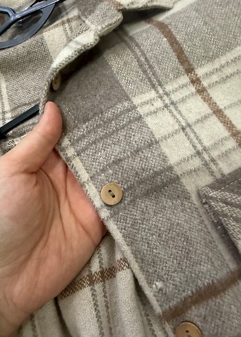 Bej Ekose Uzun oduncu Kadın Gömlek - Görsel 3