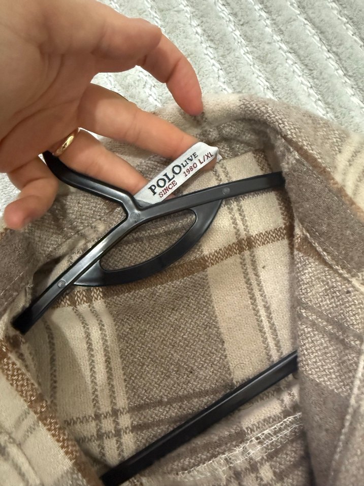 Bej Ekose Uzun oduncu Kadın Gömlek - Görsel 2