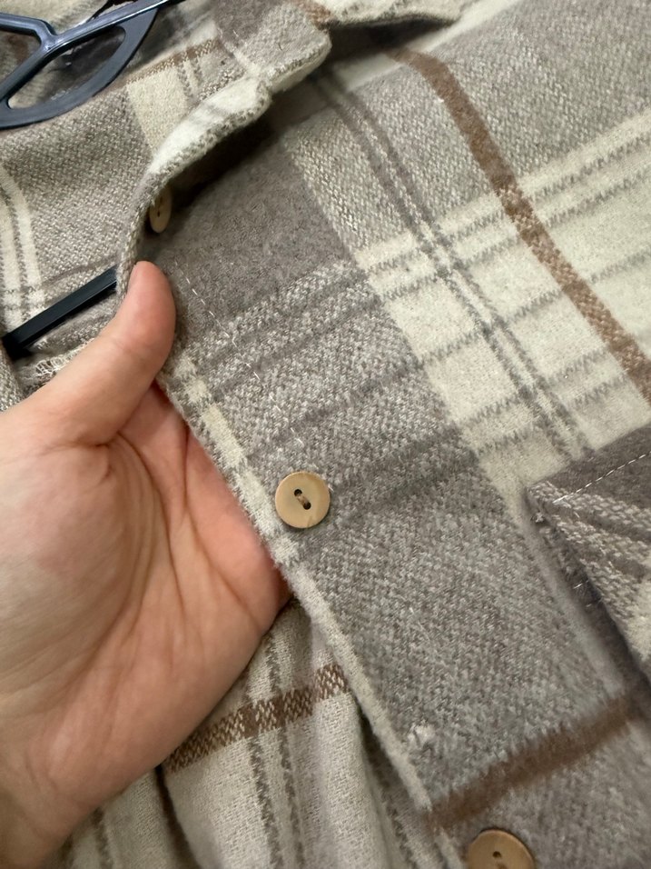 Bej Ekose Uzun oduncu Kadın Gömlek - Görsel 3