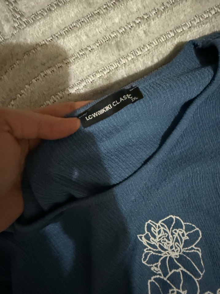 Lacivert Baskılı Hamile Triko Tişört - Görsel 2