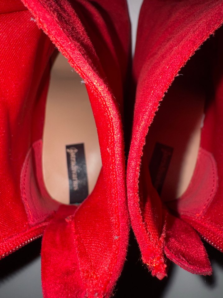 Kırmızı Süet Topuklu Kadın Bot - Görsel 4