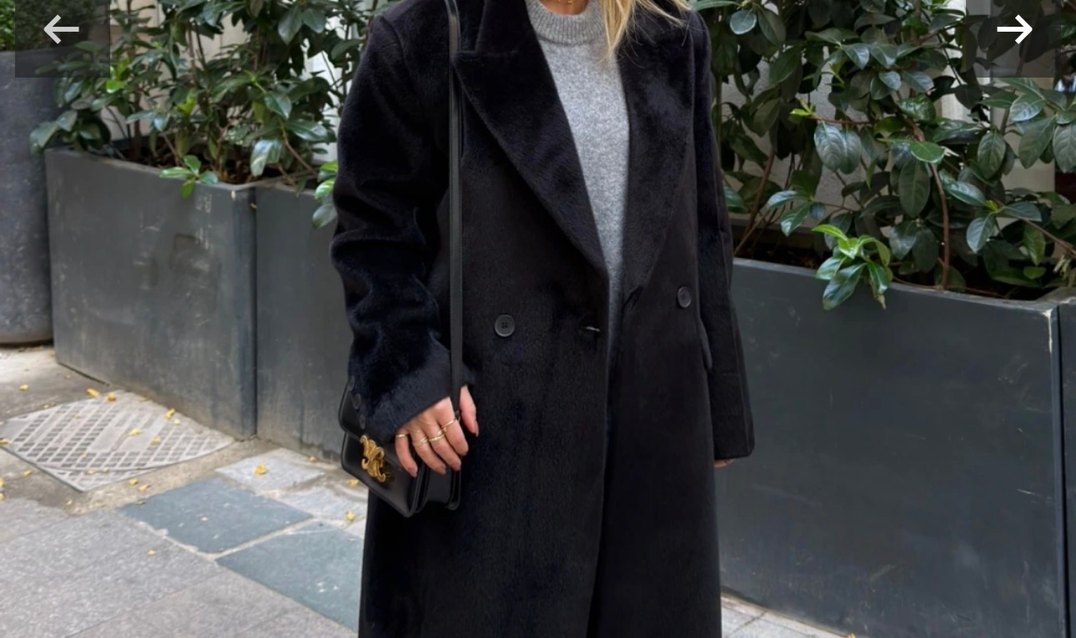 Uzun Siyah Çift Düğmeli Kaban - Görsel 3