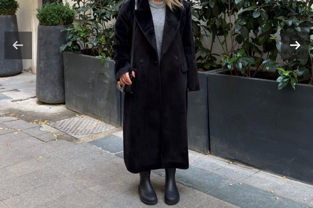 Uzun Siyah Çift Düğmeli Kaban - Görsel 2