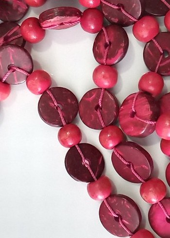 Pembe Ahşap Boncuklu Uzun Bohem Kolye - Görsel 2