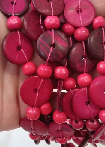 Pembe Ahşap Boncuklu Uzun Bohem Kolye - Görsel 3