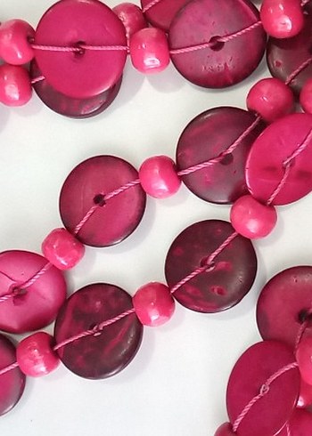 Pembe Ahşap Boncuklu Uzun Bohem Kolye - Görsel 5