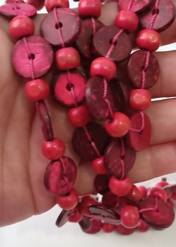 Pembe Ahşap Boncuklu Uzun Bohem Kolye - Görsel 4