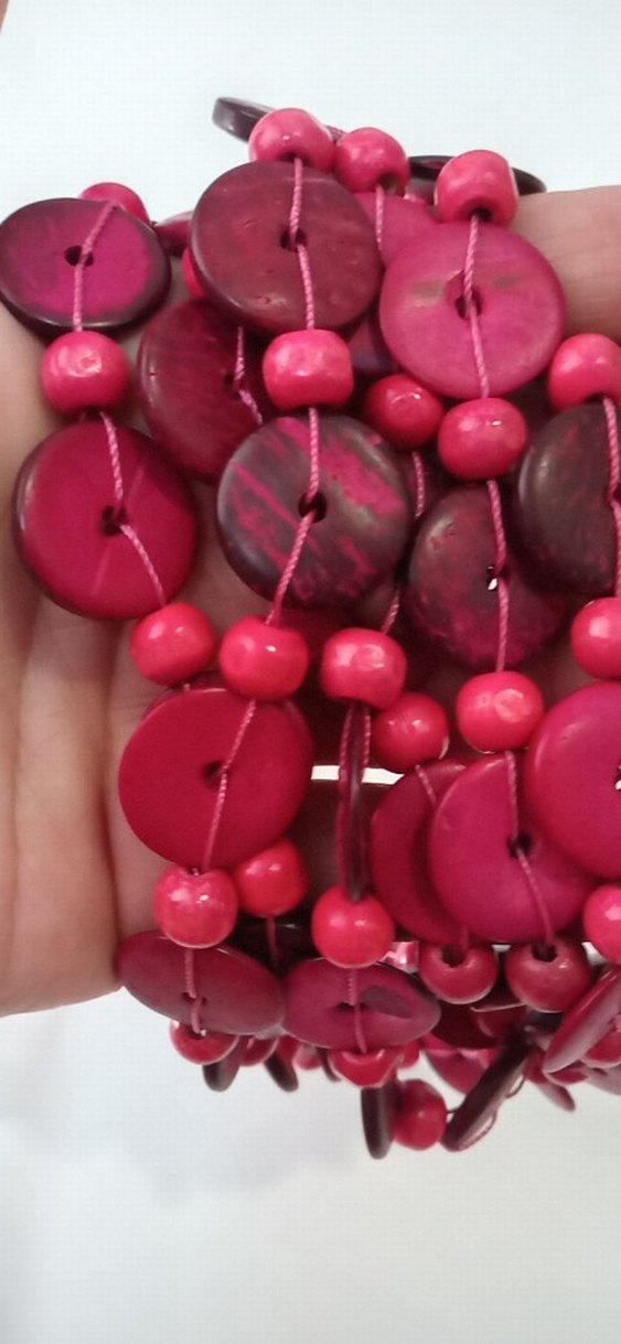 Pembe Ahşap Boncuklu Uzun Bohem Kolye - Görsel 3