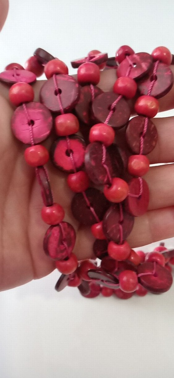 Pembe Ahşap Boncuklu Uzun Bohem Kolye - Görsel 4