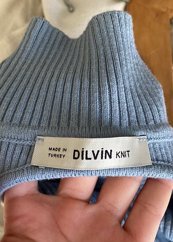 Mavi Triko Yüksek Yaka crop - Görsel 3