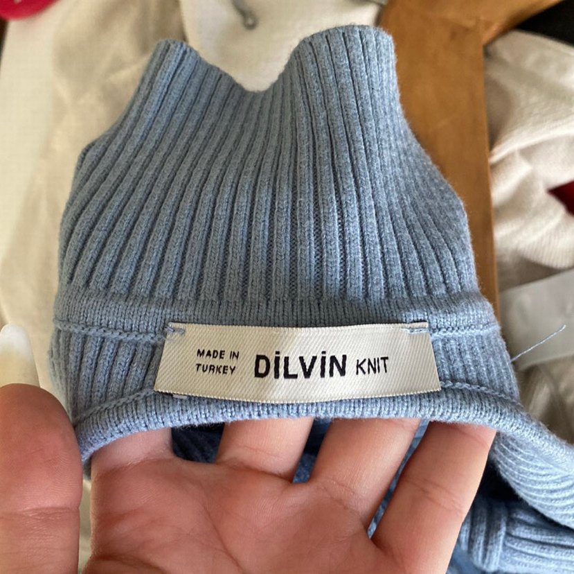 Mavi Triko Yüksek Yaka crop - Görsel 3