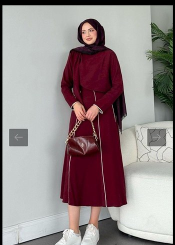 38 Beden bordo Renk Bordo Nakışlı Uzun Kollu Kadın Elbise
