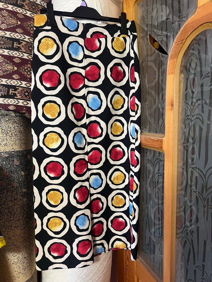 Düğmeli Çok Renkli Bağlama Desenli Uzun Etek - Görsel 2