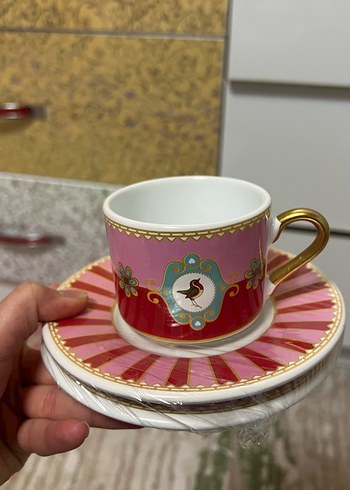 Pembe Desenli Kahve Fincanı ve Tabağı - Görsel 2