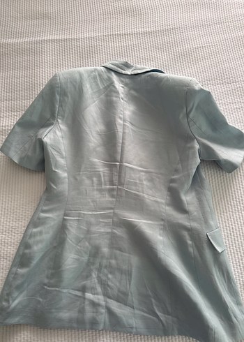 Zara Zara Kısa Kollu Mavi Keten Kadın Blazer Ceket