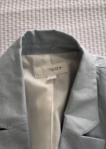 l Beden Zara Kısa Kollu Mavi Keten Kadın Blazer Ceket